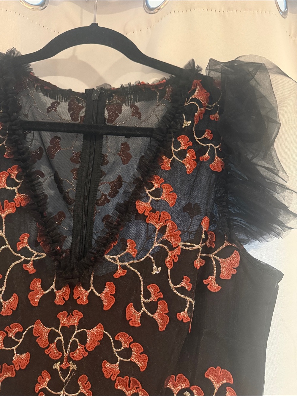 Alex Marie Black Midi Dress with Red Floral Embroidery - Picture 2 of 3
